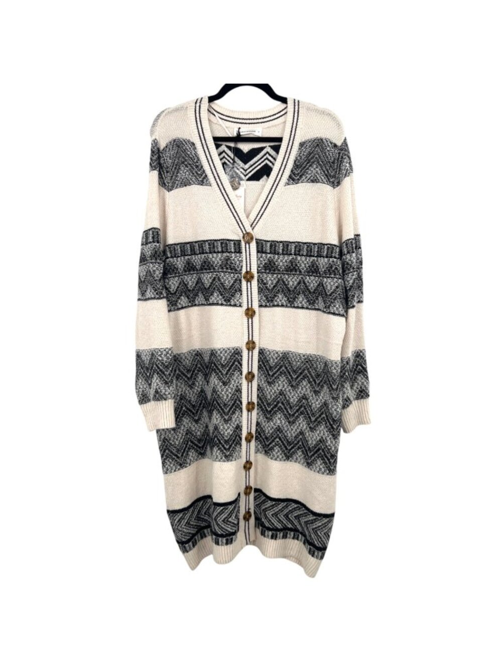 Lucky Brand Boho Southwest Ivory Black Chevron Knit Cardigan Sweater Size 2X NWT